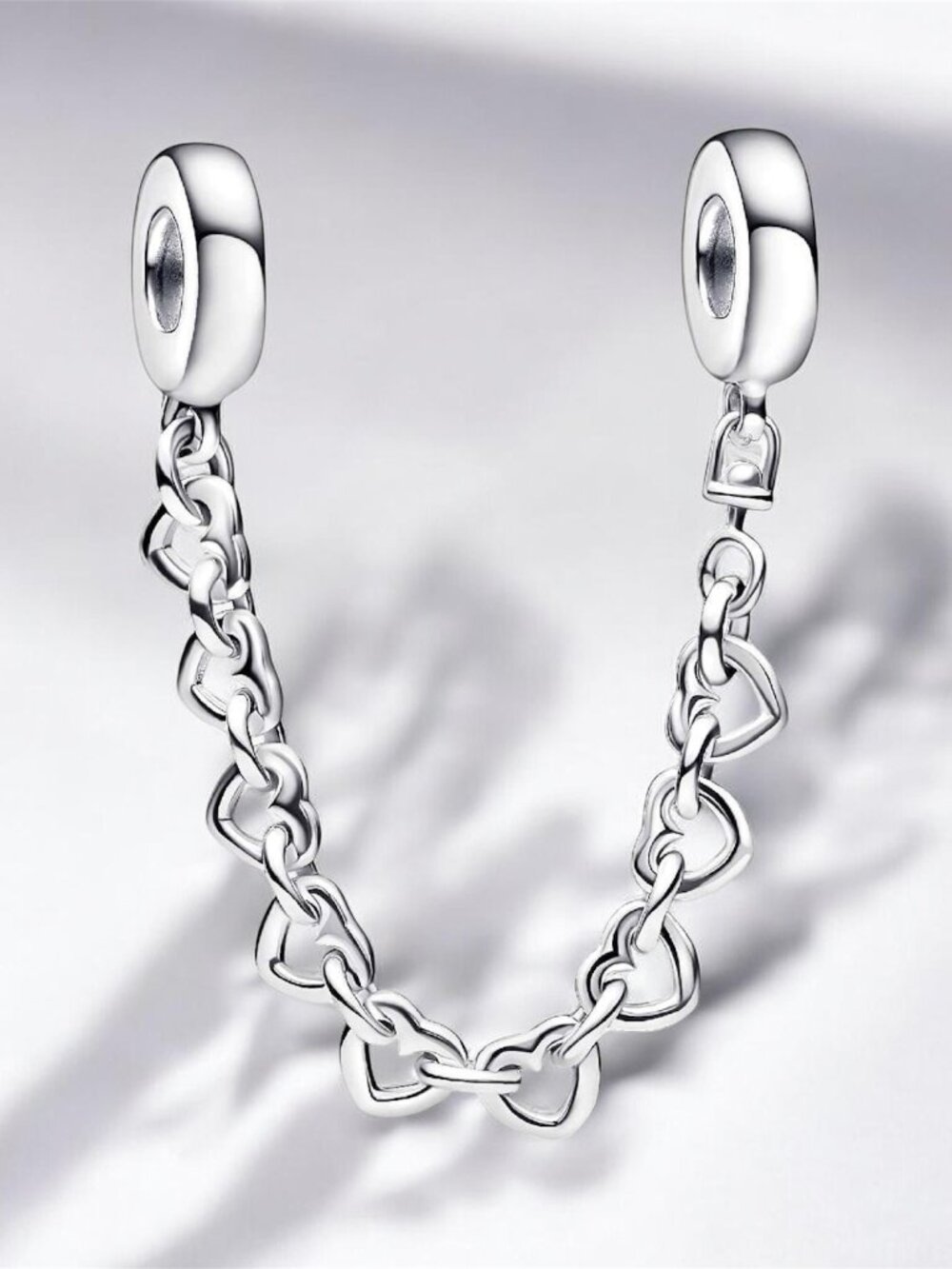 NEW Authentic PANDORA Bracelet Safety Chain Charm LINKED HEARTS Safety Chain